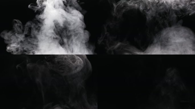 黑色背景下，画面中央冒出一团白色烟雾