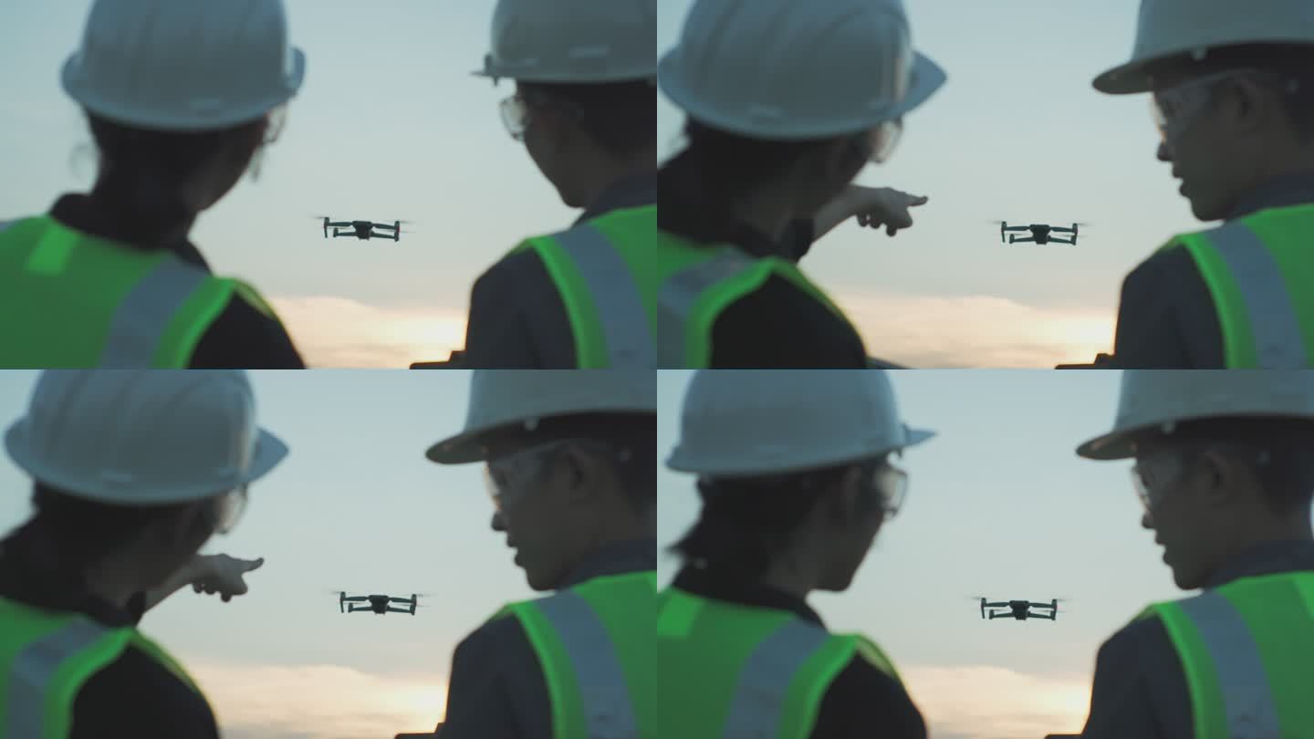 石油行业监管人员和操作员使用无人机检查建筑工地