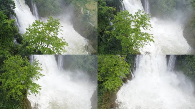 震撼水流湍急的瀑布特写航拍 高山瀑布