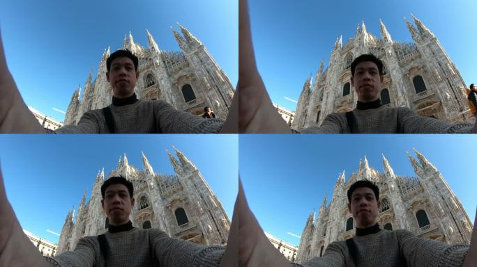 旅行者：在米兰大教堂前，从个人角度拍摄照片