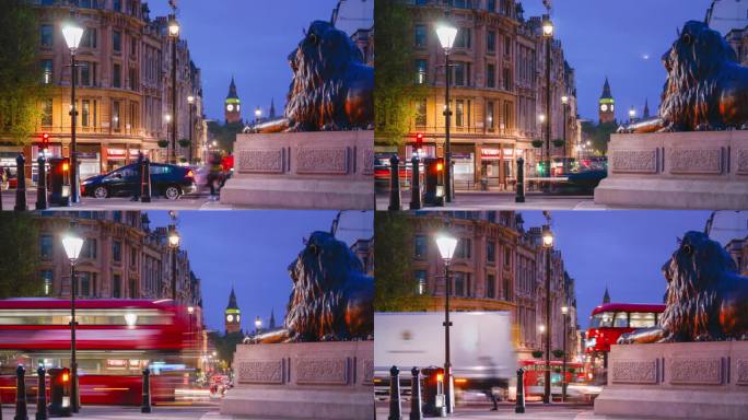英国伦敦大本钟和特拉法加广场的延时平移
