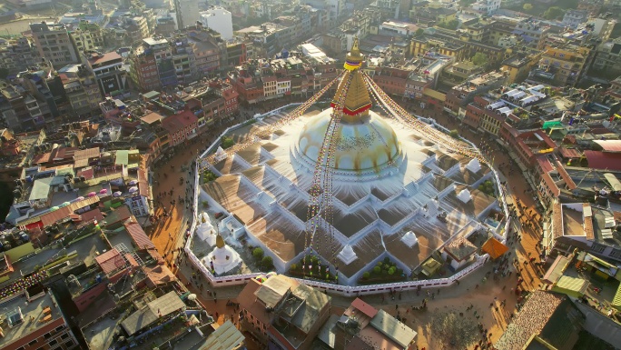 尼泊尔加德满都博德纳特佛塔的高角度视图