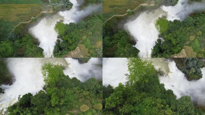 青山绿水野生的高山瀑布震撼美景