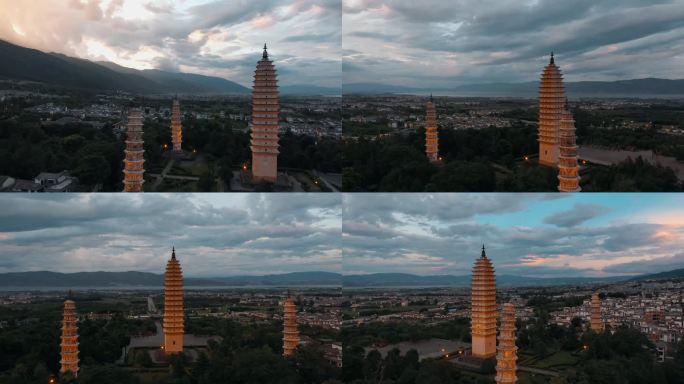 夕阳下的大理城视频三塔
