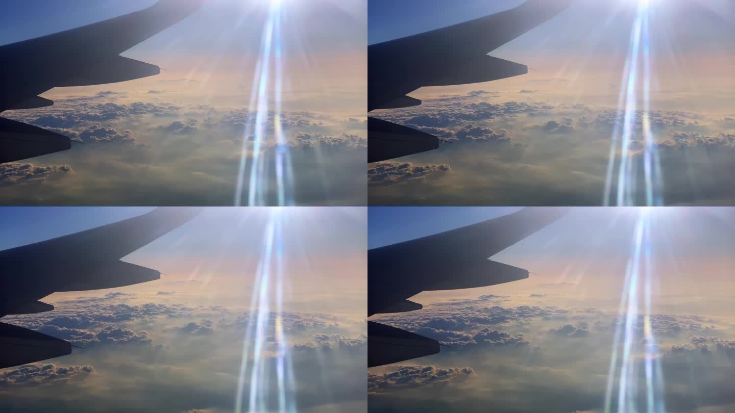 在飞机上拍窗户外面 飞机上拍的云层 日落