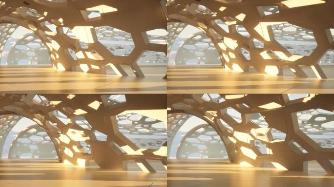 【4k】镂空建筑光影夕阳黄昏延时2