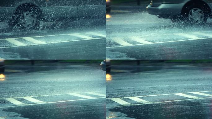雨中的交通水面滴答落雨