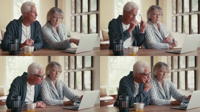 一对深情的老年夫妇在家里整理财务的4k视频片段