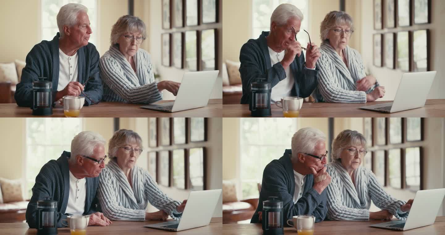 一对深情的老年夫妇在家里整理财务的4k视频片段