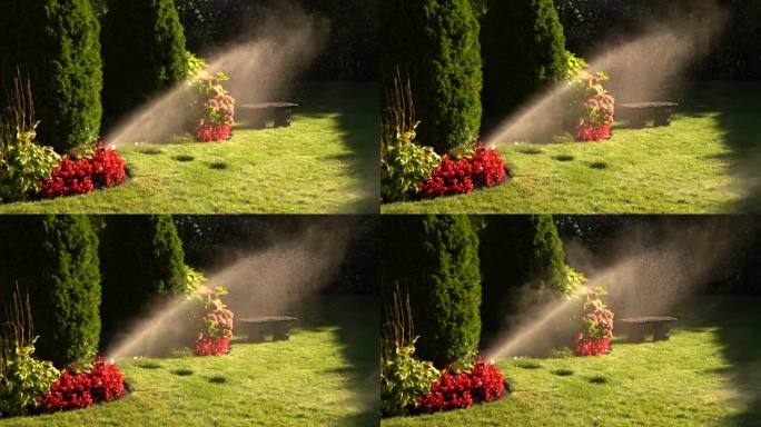 自动喷水系统给草坪浇水
