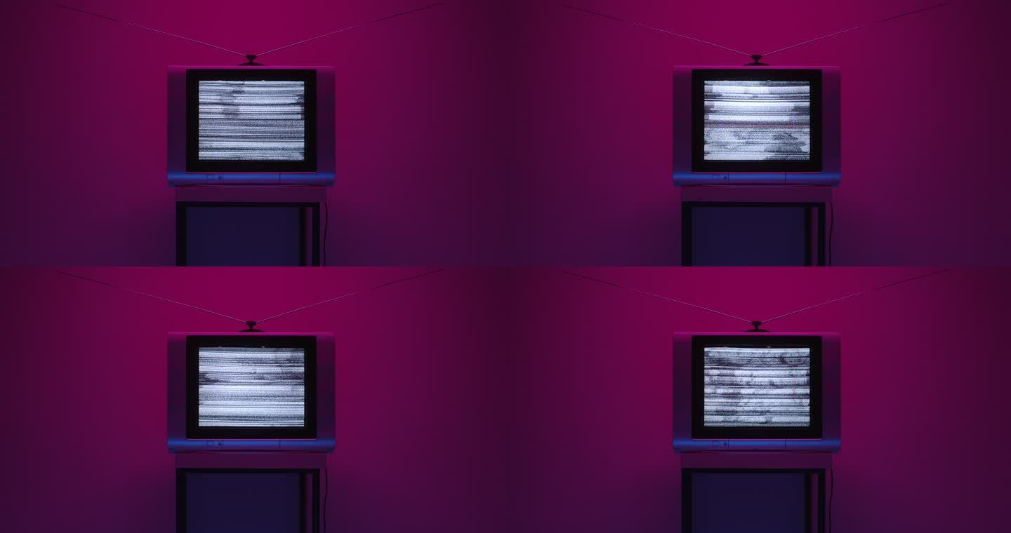 画面中间的电视静电图像，深紫色，渐晕渐变