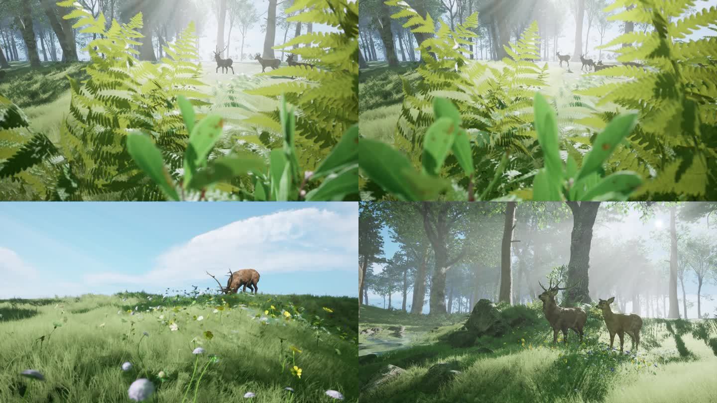 原创-元宇宙虚拟森林小鹿树林 4K