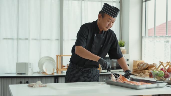 日本厨师肖像戴帽子的师傅明亮处理