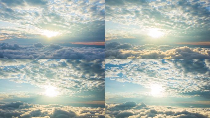 移动云和日出的时间推移，带雾和雾云的山上的时间推移日出，日出或日落时美丽的太阳，云和天空自然景观。4