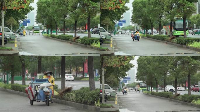 雨天工作的环卫工人