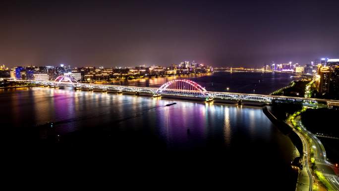 航拍延时 杭州钱江四桥复兴大桥夜景