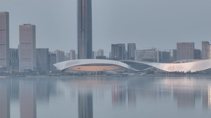 航拍吴江的太湖新城苏州湾高楼建筑