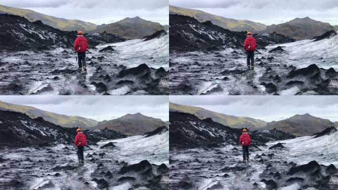 冰岛南部海岸马尔代尔斯约库尔的Sólheimajökull-oulet冰川上的少年冰川徒步旅行