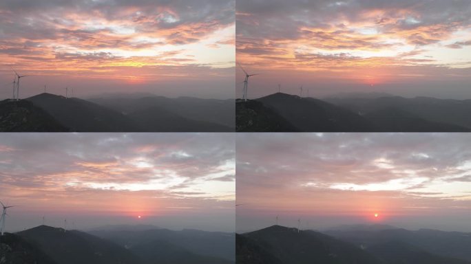 延时 日出 航拍 4K 风车 大气 空镜