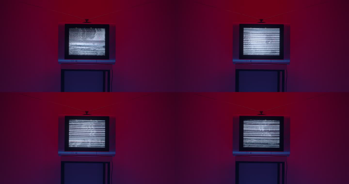 画面中间的电视静电图像，采用深红色渐变色