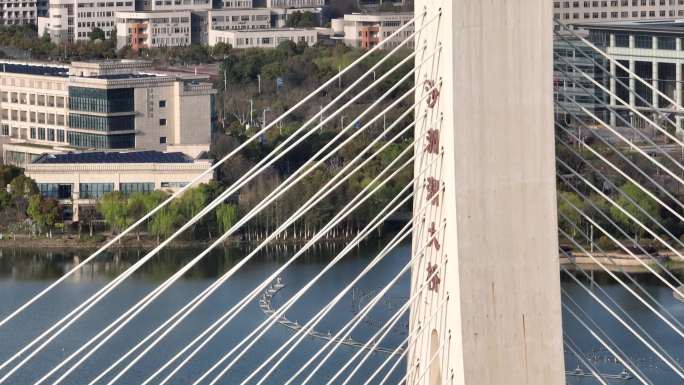 航拍张家港沙洲湖大桥城市车流风光