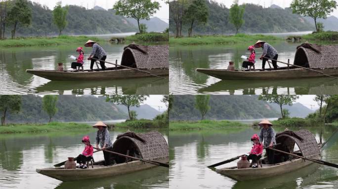 渔家母女农家女渔船水上人家学习生活