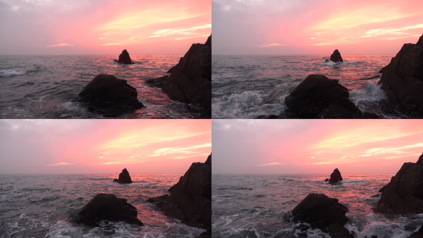 夕阳大海 海浪 礁石