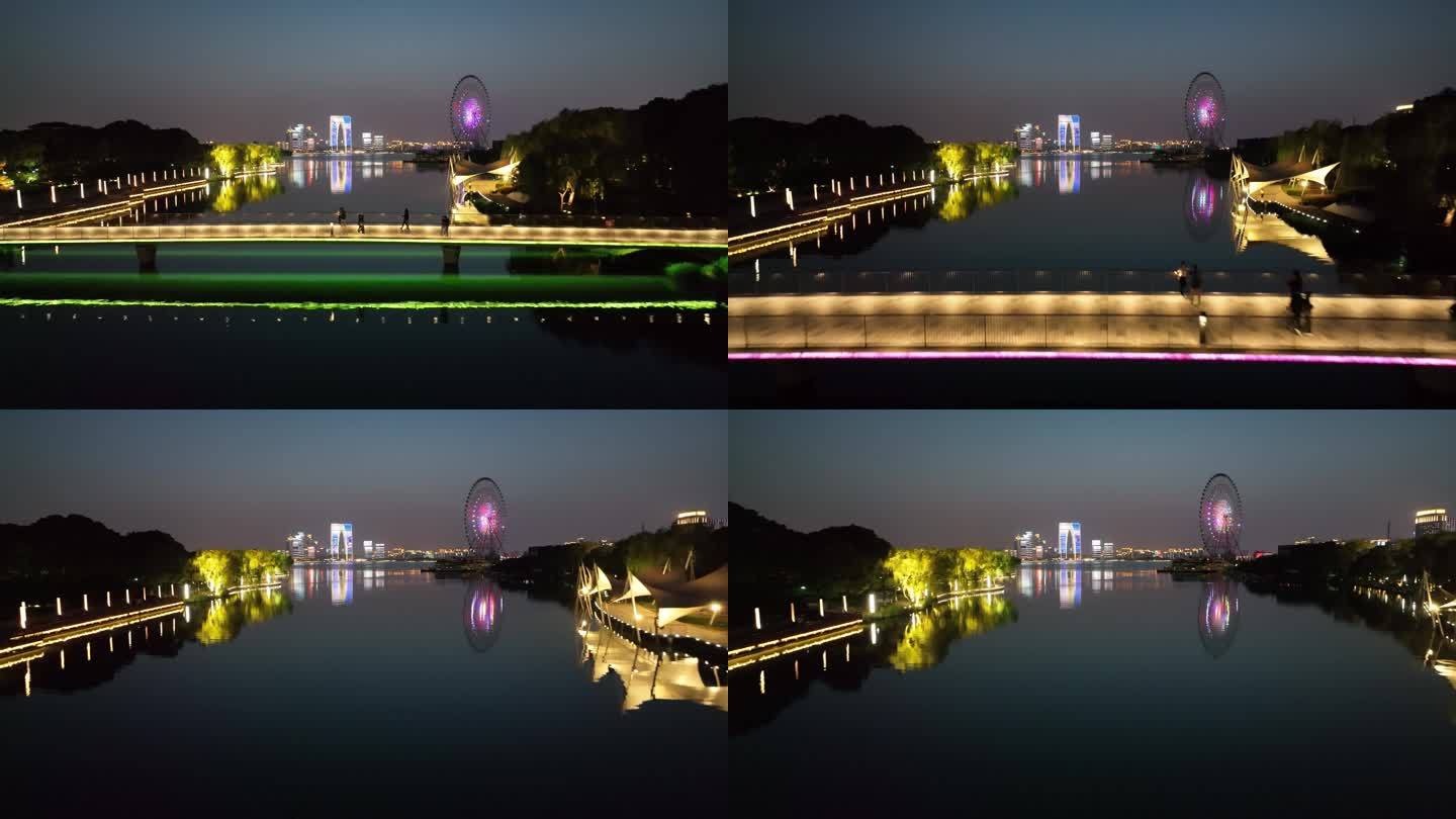 苏州金鸡湖东方之门摩天轮散步城市夜景