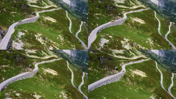 在瑞士山区的格里姆塞尔山口的公路旅行