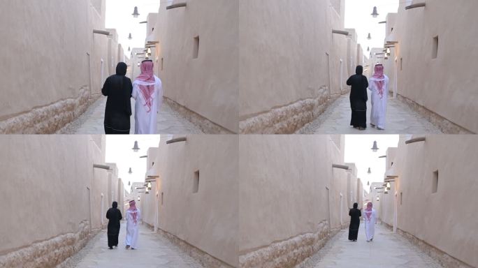 沙特夫妇参观利雅得附近迪里耶遗址的后视图