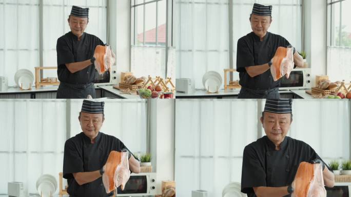 日本厨师肖像新鲜高级面对镜头展示食材