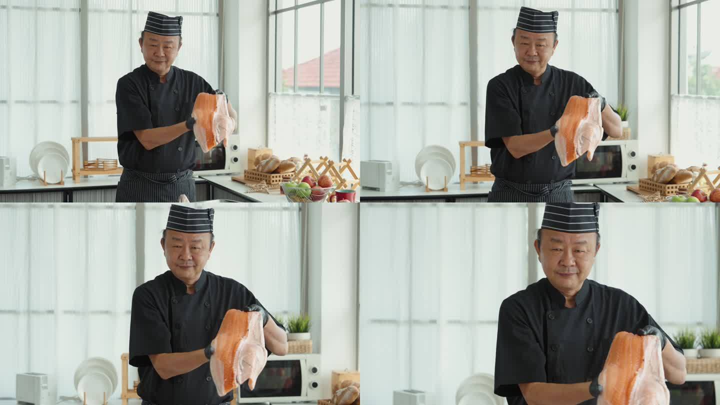 日本厨师肖像新鲜高级面对镜头展示食材