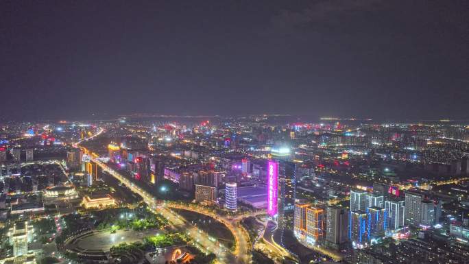 银川市区夜景航拍