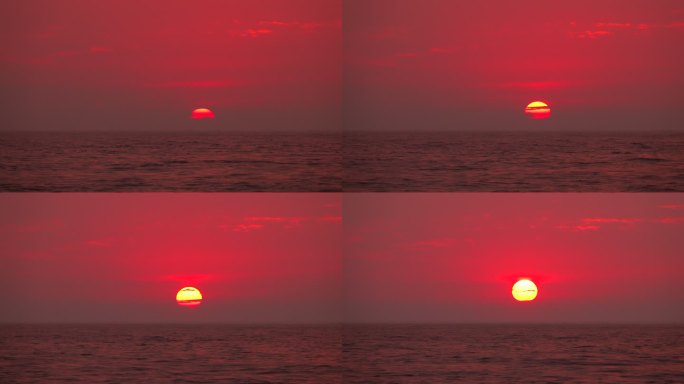 海上日出延时早上天空阳光云朵海平面太阳升