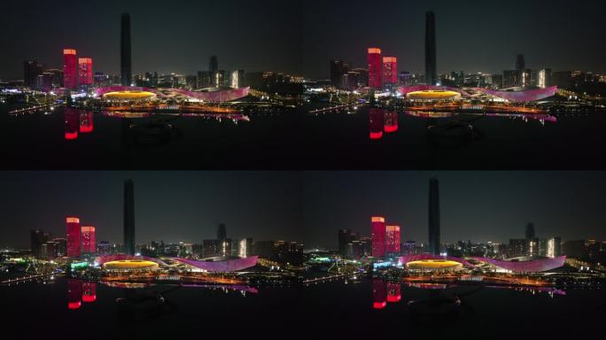 航拍吴江的太湖新城苏州湾夜景