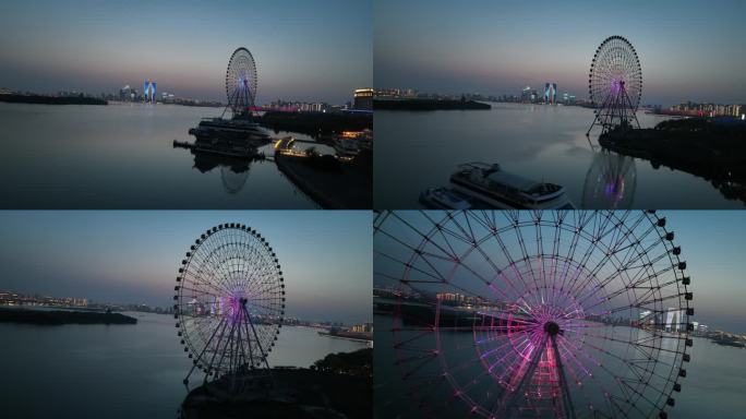 苏州金鸡湖东方之门摩天轮城市夜景