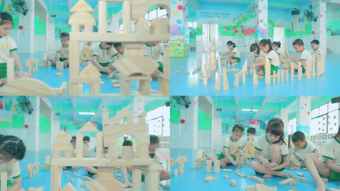 幼儿园小朋友玩积木科学探索积木课玩玩具