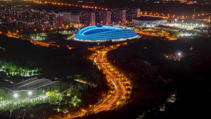 国家速滑馆冰丝带美丽夜景