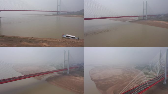 山西旅游河津旅游路龙门大桥及雕塑4K航拍