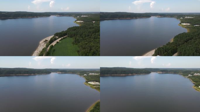 4k航拍风景湖面水陆相接