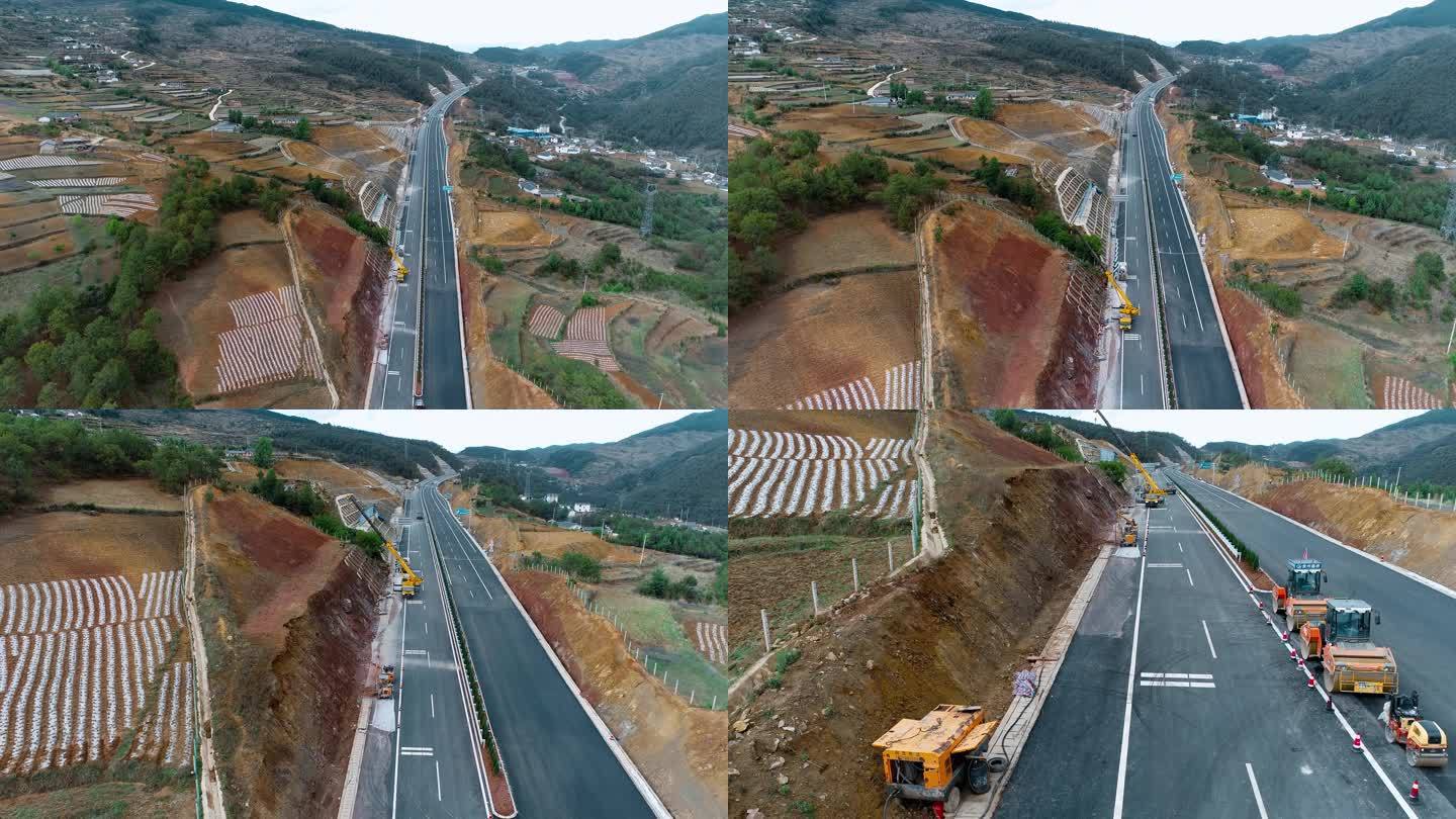 公路视频山区高速公路挡土墙施工工地