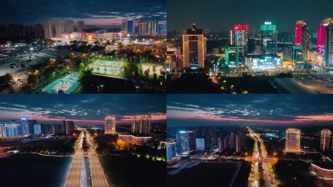 扬州京华城明月湖夜景航拍大景4K