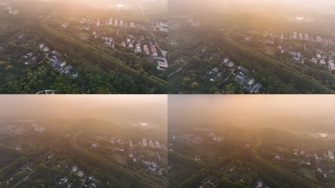 日出光照云海下的南京中山陵美龄宫