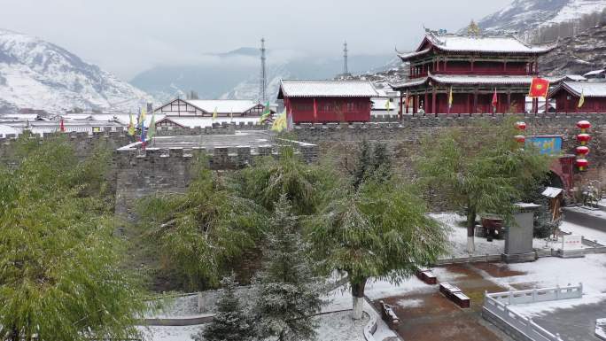 松潘古城 松州 雪景 航拍