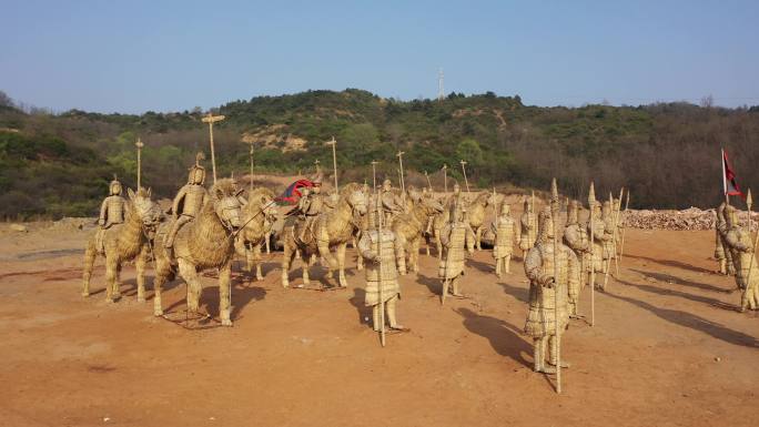 山西旅游高平稻草人士兵4K航拍