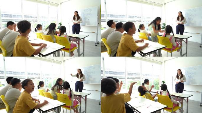 学生和朋友在课堂上与老师一起学习