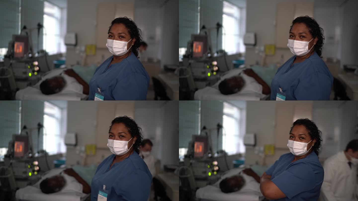 医院里戴口罩的护士肖像