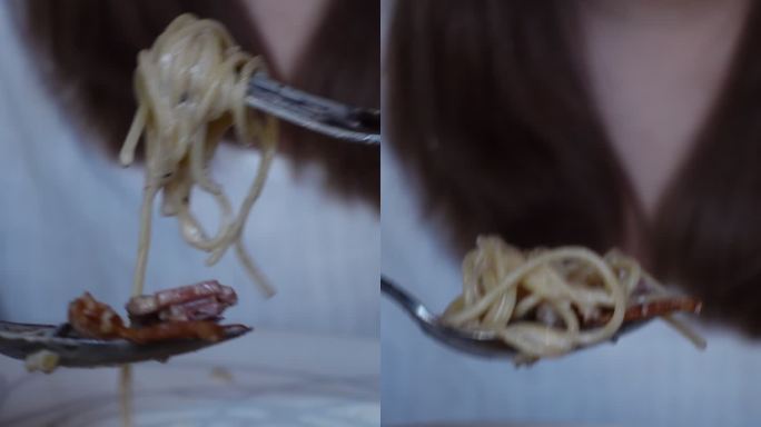 亚洲vlogger青少年女孩在餐厅吃食物