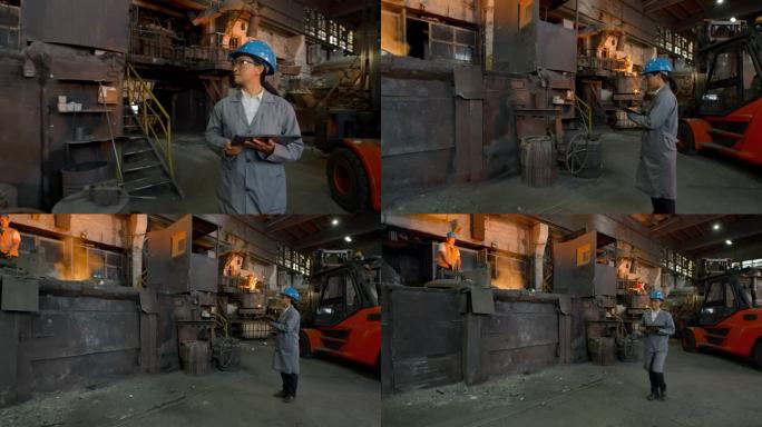 DS女工程师，在铸造厂中穿行并做笔记