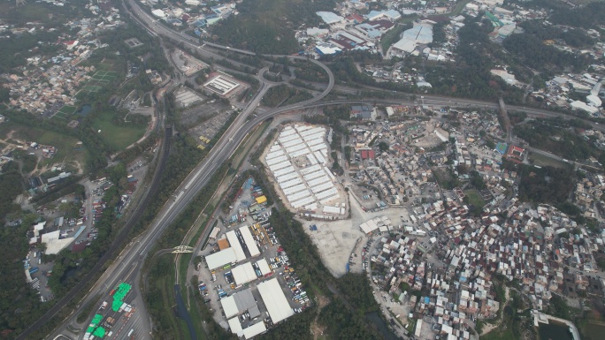 4K航拍香港落马洲方舱医院视频